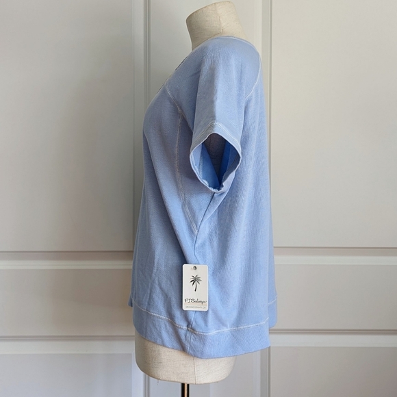 PJ Salvage Paradise Embroider Sweatshirt Short Sleeve Lightweight Sky Blue L NWT - Picture 8 of 11